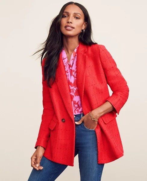The Petite Tweed Double Breasted Blazer | Ann Taylor