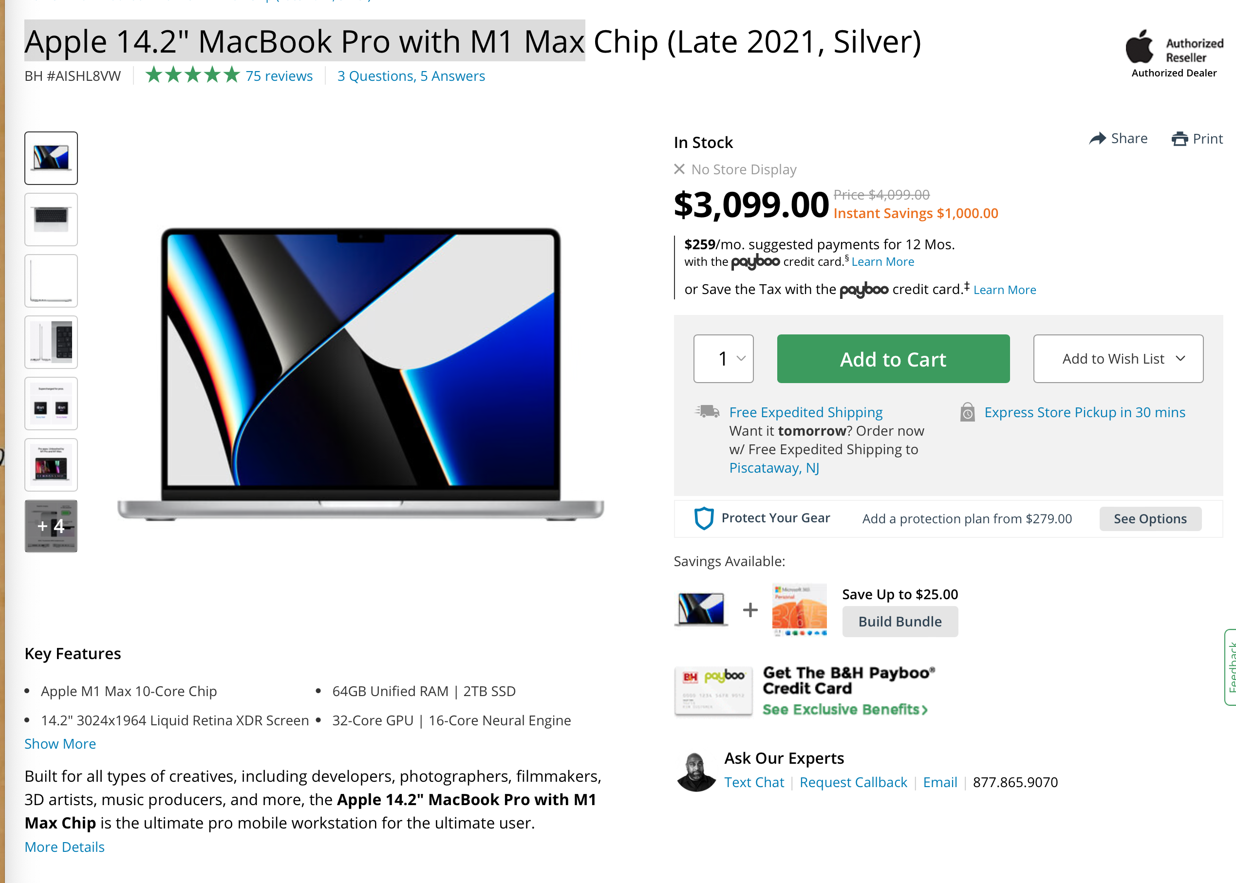 Apple 14寸 MacBook Pro with M1 Max(32核GPU) 64GB 2TB银色