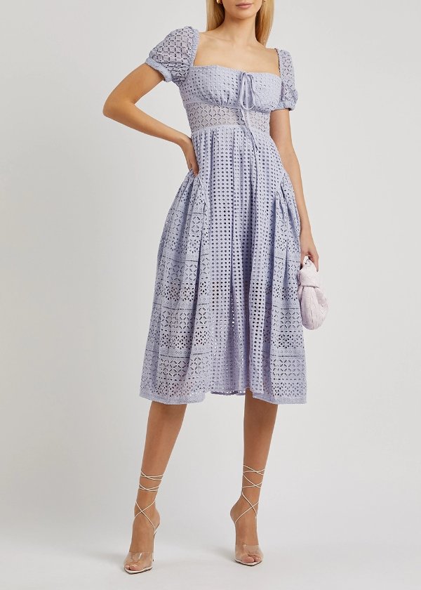 Lilac broderie anglaise cotton midi dress