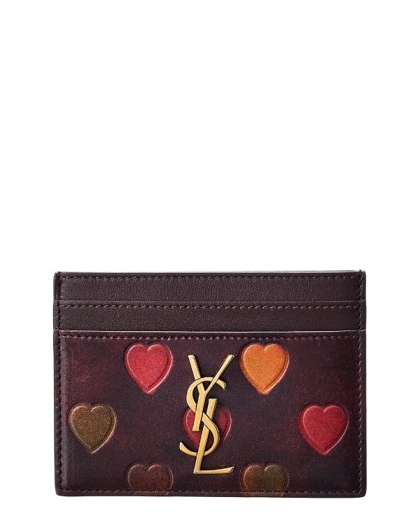 Monogram Heart-Embossed Leather Card Case