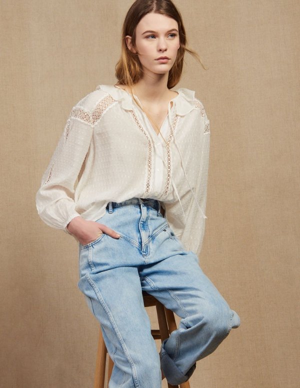 Flowing Blouse With Lace Trims