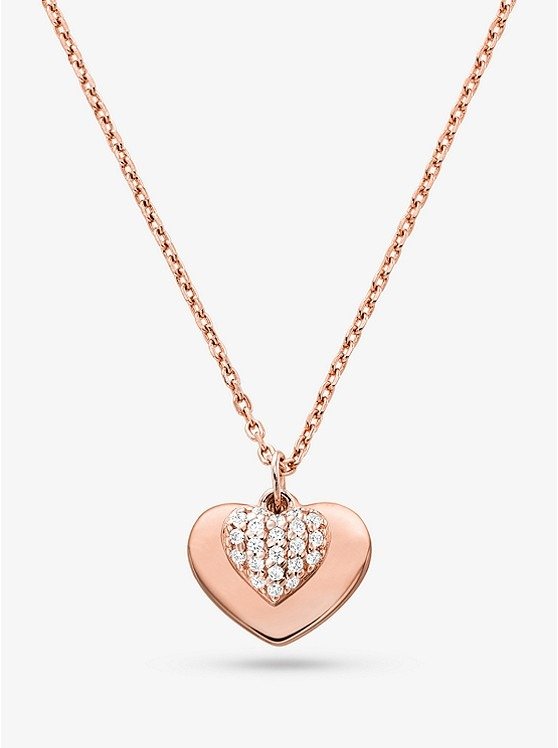 Precious Metal-Plated Sterling Silver Pave Heart Necklace