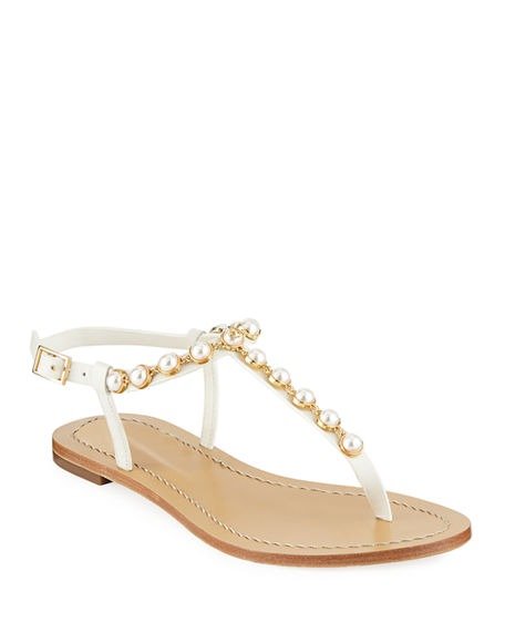 Emmy Pearly Beaded Flat Sandals