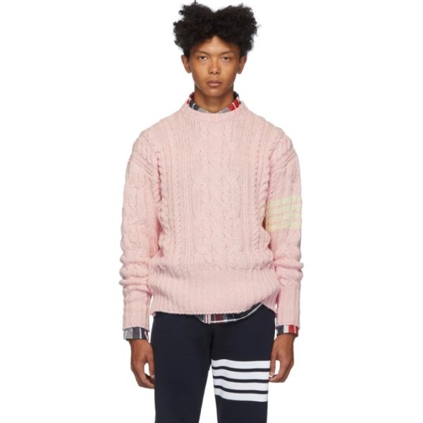 Pink Aran Cable 4-Bar Sweater