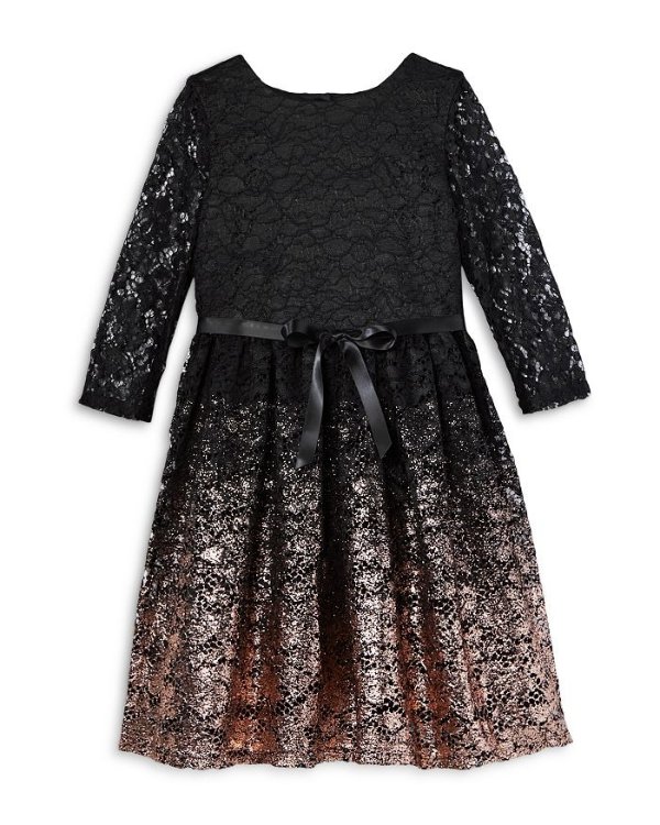 Girls' Lace Dress With Foil Border - Big Kid