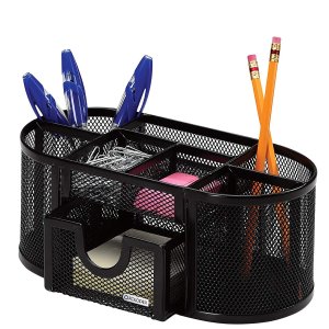 Rolodex Mesh Pencil Cup Organizer, Four Compartments, Steel, 9 1/3"x4 1/2"x4", Black @ Amazon