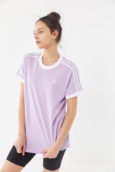 女款三条杠浅紫色T恤