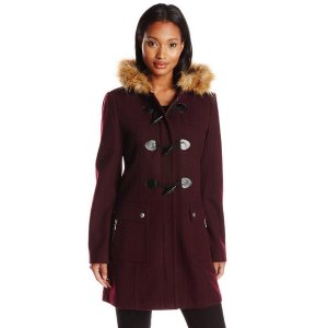 Tommy Hilfiger Women's Wool Utility Duffle Coat with Fur Trim Hood