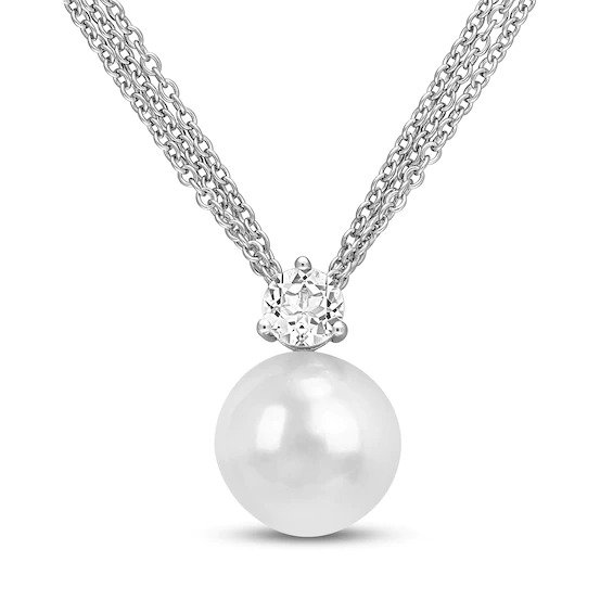 Cultured Pearl & White Topaz Necklace Sterling Silver 17&quot;|Kay