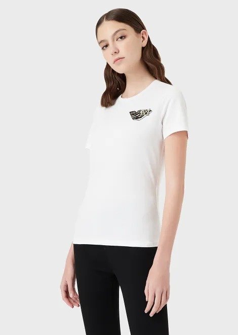 T-shirt with Chinese New Year embroidery and striped eagle | EMPORIO ARMANI Woman