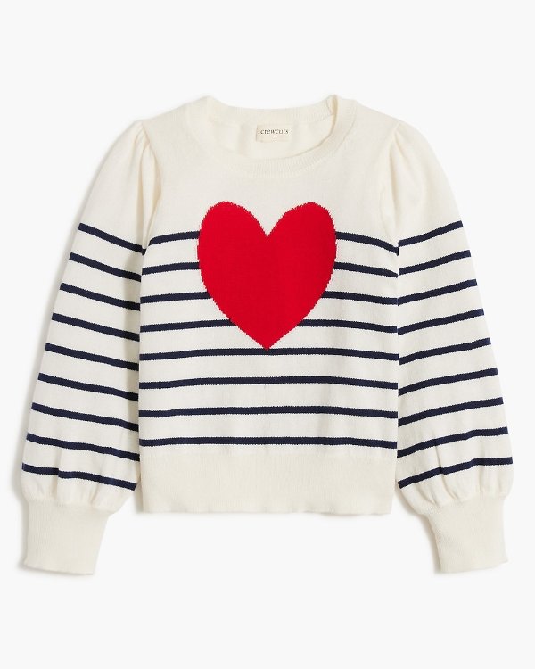 Girls' striped heart sweater