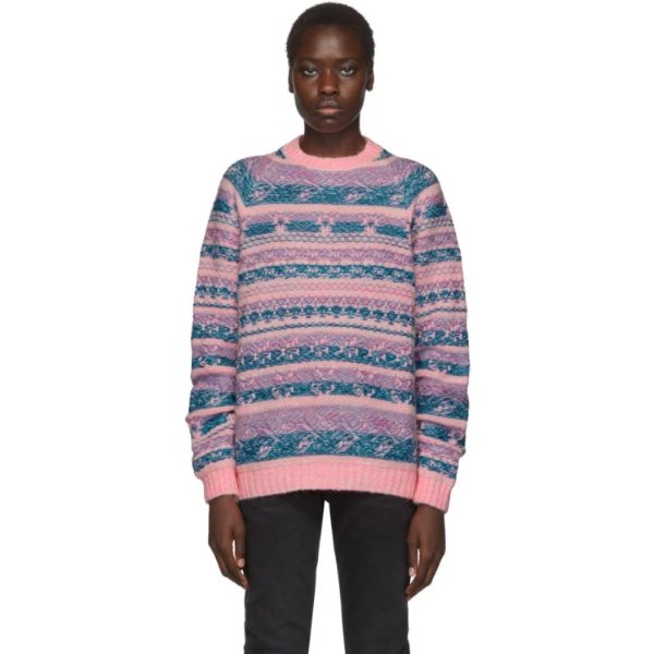 - Pink & Blue Jacquard Karlos Sweater