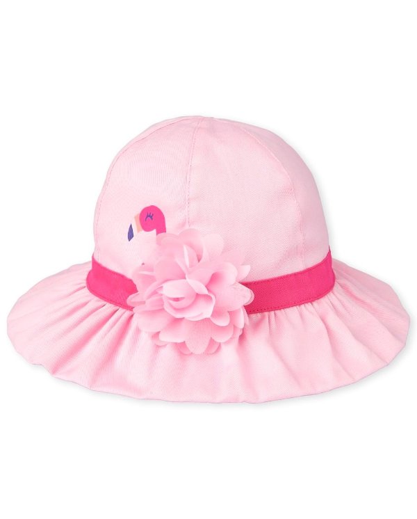 Toddler Girls Flamingo Matching Ruffle Bucket Hat