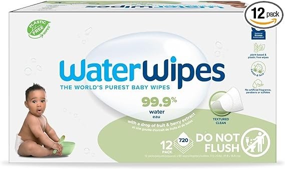 Baby Wipes, WaterWipes Textured Sensitive Baby Diaper Wipes, 99.9% Water, Unscented & Hypoallergenic, for Baby & Toddlers, 12 Packs (720 Count)