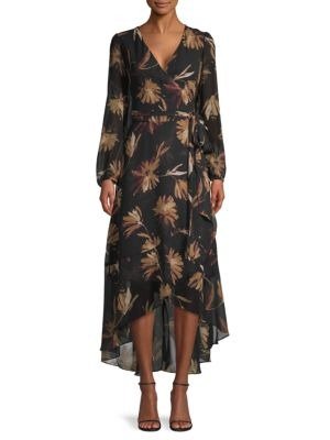 Moody Floral Belted Wrap Dress