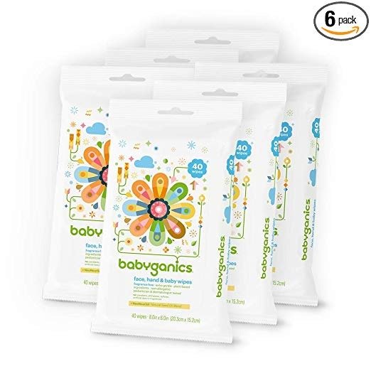 Babyganics Face, Hand & Baby Wipes, Fragrance Free, 240 Count (Contains Six 40-Count Packs)