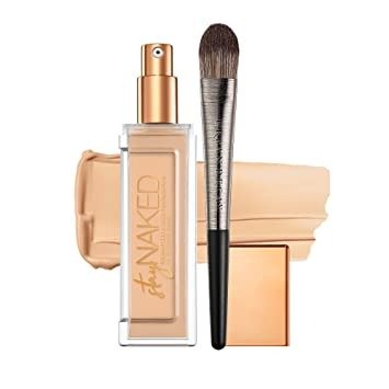 Stay Naked Weightless Liquid Foundation 11NN (1 oz) + Pro Flat Optical Blurring Brush - Buildable Coverage with No Caking - Matte Finish Lasts Up To 24 Hours - Waterproof & Sweatproof