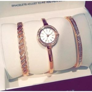 Anne Klein Women's AK/2046RGST Swarovski Crystal Accented Rose Gold-Tone Bangle Watch and Bracelet Set