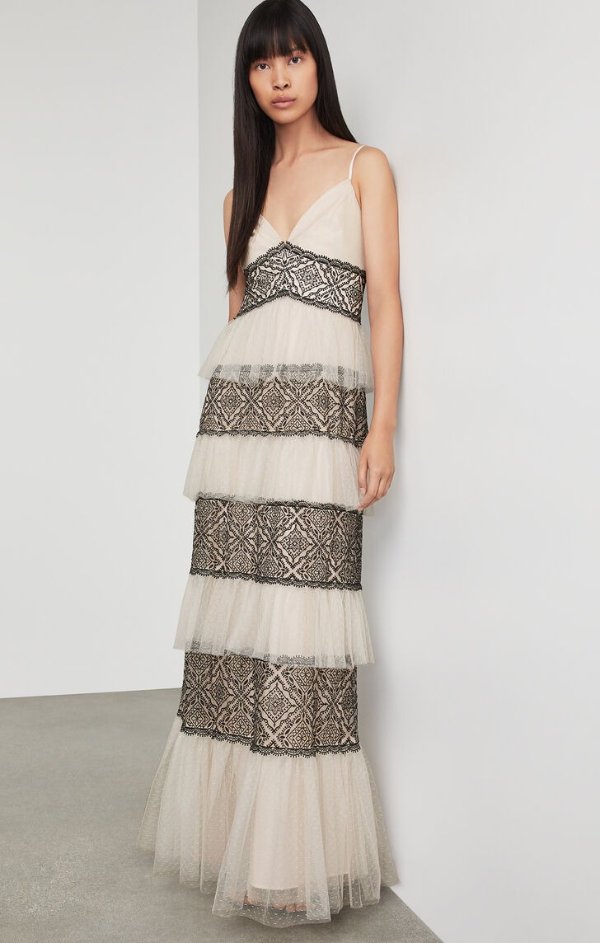 Farrell Embroidered Lace-Trimmed Gown