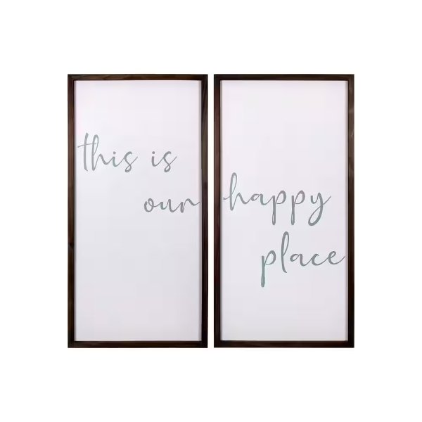 "This is Our Happy Place" Set of 2 Wood Framed Typography Art Print Wall Decor 36 in. x 18.13 in.