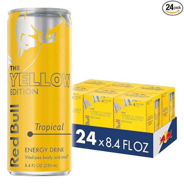 Energy Drink Tropical 24 Pack of 8.4 Fl Oz, Yellow Edition (6 Packs of 4)