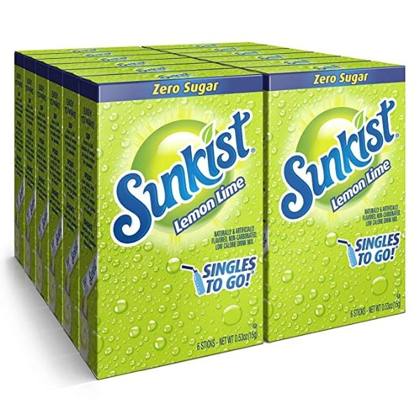 Sunkist Soda Lemon Lime Singles To Go Drink Mix, 0.53 OZ, 6 CT (Pack of 12)