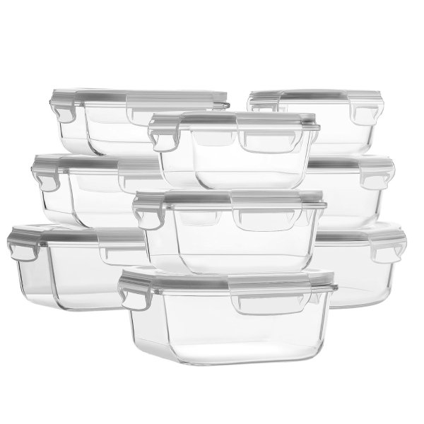 Glass Food Storage Containers with Lids, [18 Piece]