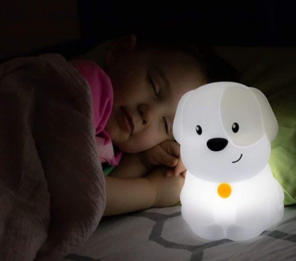 LumiPet Puppy Kids Night Light, Huggable Nursery Light for Baby and Toddler, Silicone LED Lamp, Remote Operated, USB Rechargeable Battery, 9 Available Colors, Timer Auto Shutoff