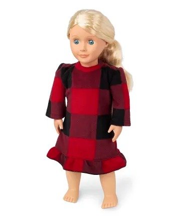 Doll Mommy And Me Long Sleeve Christmas Buffalo Plaid Ruffle Nightgown | The Children's Place - RUBY