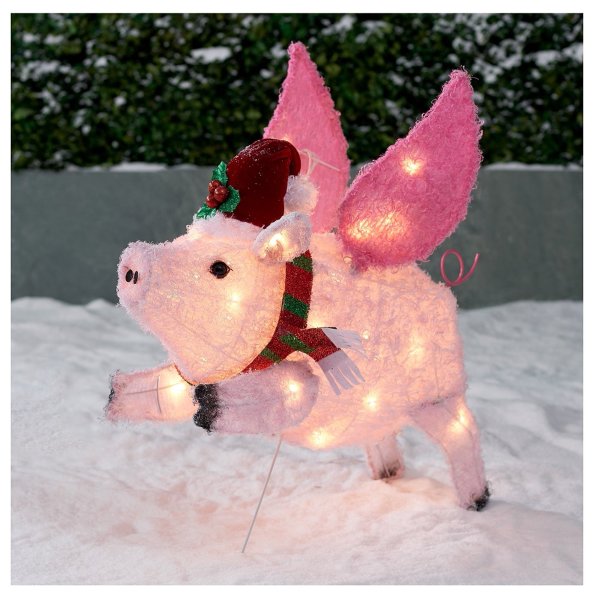 Light-up Outdoor Flying Pig Decoration, 26"
