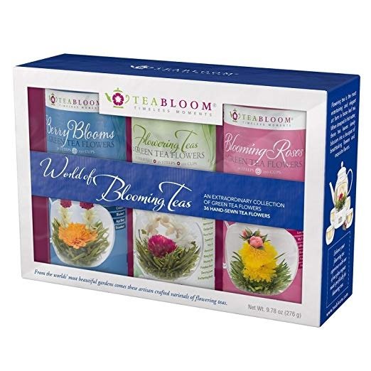 Teabloom Flowering Teas Gift Set Collection - 36 Assorted Blooming Teas in a Variety of Flavors and Flowers - Gift Box includes 3 Unique and Beautiful Flowering Tea Canisters - Makes 750 Cups of Tea