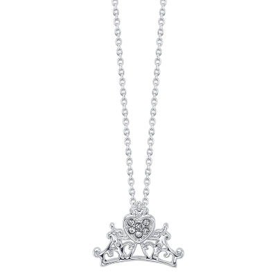 Classics Crystal Pure Silver Over Brass 18 Inch Cable Crown Princess Pendant Necklace
