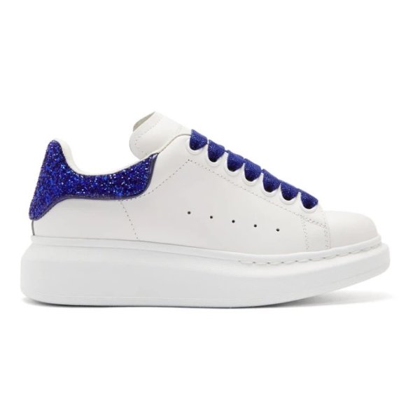 - White & Blue Crystal Glitter Oversized Sneakers