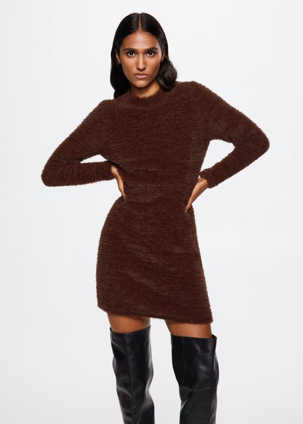 Knitted dress with fur effect