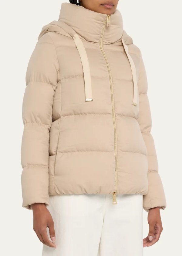 Brushed Silk Effect Hooded Puffer Jacket