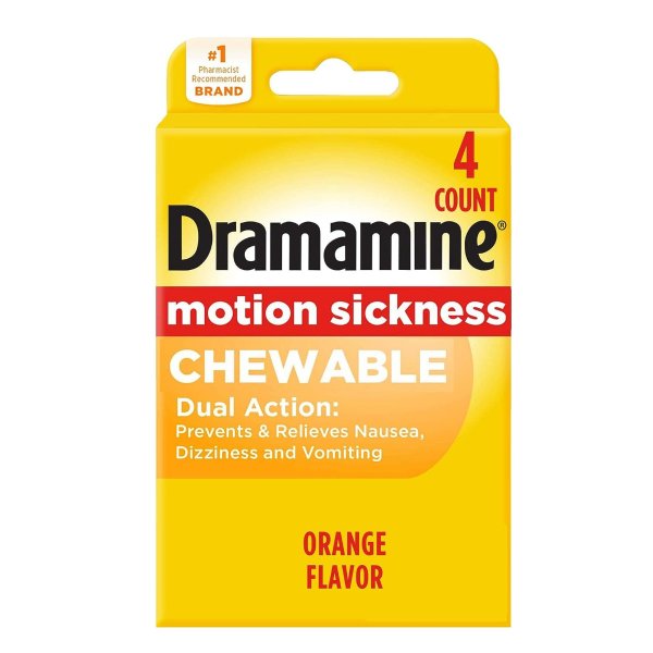 Dramamine Motion Sickness Relief Chewable Formula | 4 Orange Tablets