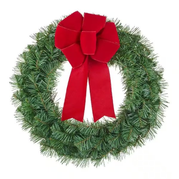 24 in Red Unlit Noble Pine Artificial Christmas Wreath with Red Bow
