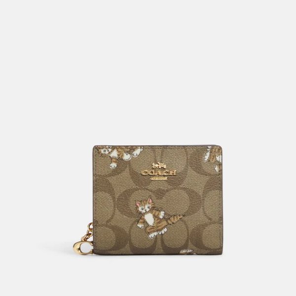 Snap Wallet In Signature Canvas With Dancing Kitten Print