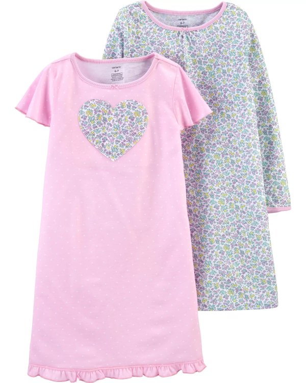 2-Pack Floral Heart Nightgowns