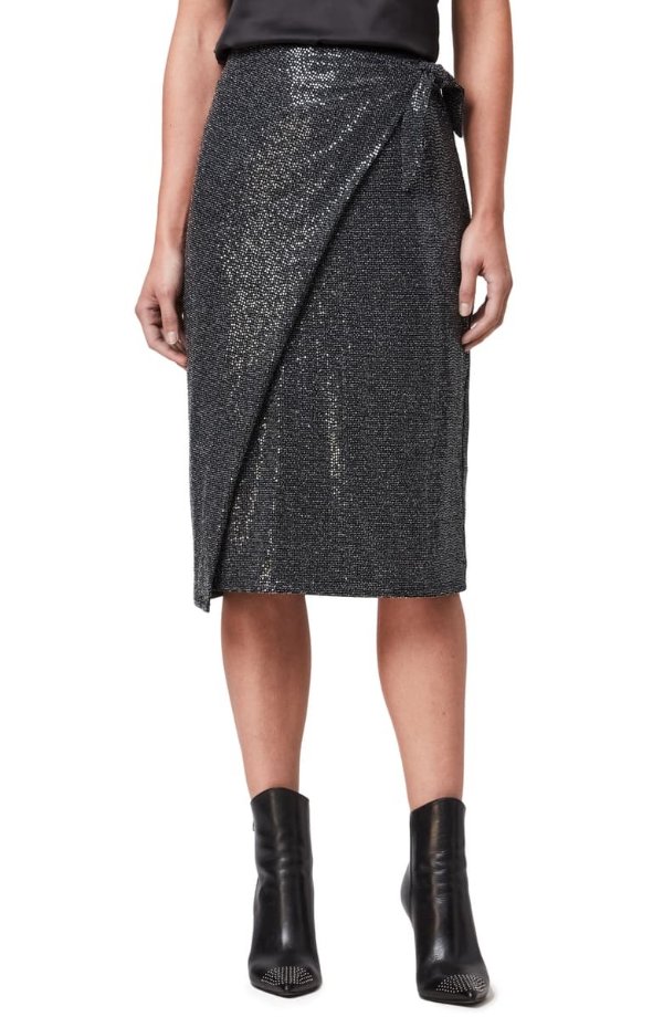 Allegra Shimmer Wrap Front Skirt