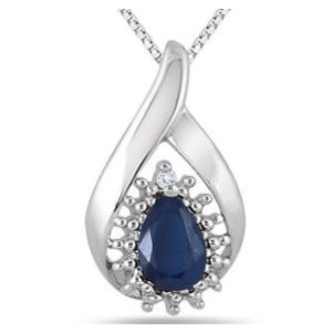 1/2 CARAT PEAR SHAPED SAPPHIRE AND DIAMOND DROP PENDANT IN .925 STERLING SILVER