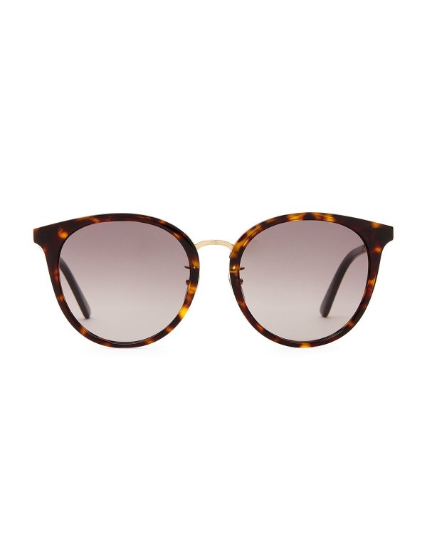 GG0204/S Tortoiseshell-Look & Gold-Tone Round Sunglasses