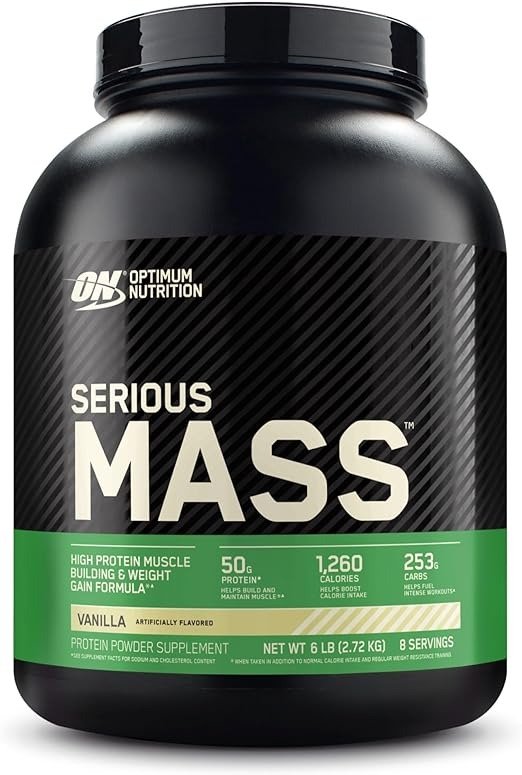 Serious Mass Weight Gainer Protein Powder, Vitamin C, Zinc and Vitamin D for Immune Support, Vanilla, 6 Pound (Packaging May Vary)