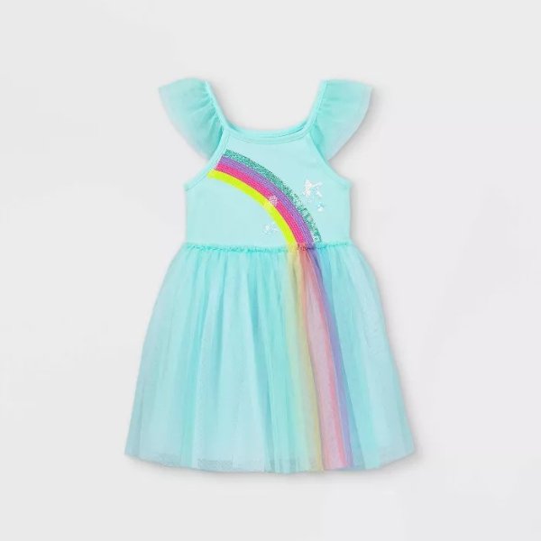 Toddler Girls' Sequin Rainbow Tulle Dress - Cat & Jack™ Aqua