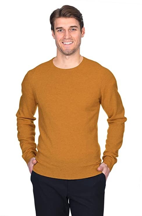 Fusio Men's Basic Crewneck Sweater Cashmere Merino Wool Long Sleeve Pullover