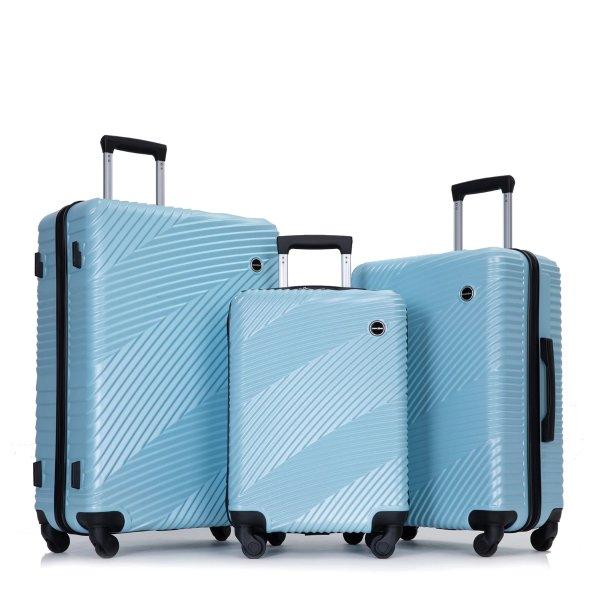 Luggage 3 Piece Set,Suitcase Set with Spinner Wheels Hardside Lightweight Luggage Set 20in24in28in.(Aqua Blue)