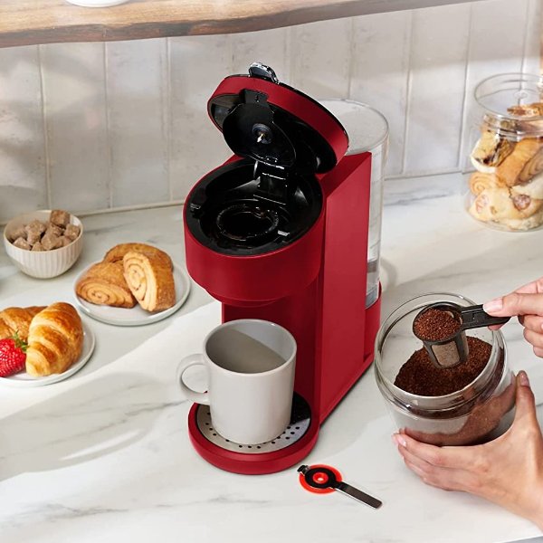 Instant Solo Single Serve Coffee Maker, From the Makers of Instant Pot, K-Cup Pod Compatible Coffee Brewer, Includes Reusable Coffee Pod, 8 to 12oz. Brew Sizes, 40oz. Water Reservoir, Red