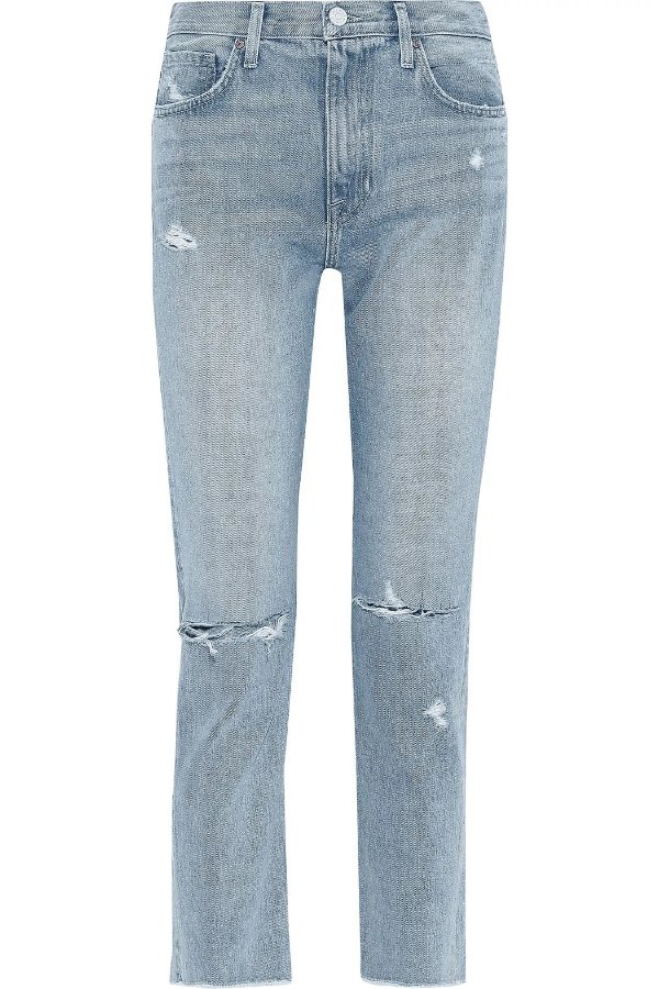 Weslyn cropped distressed mid-rise slim-leg jeans