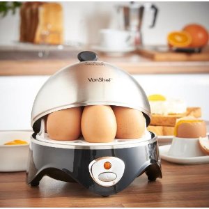 VonShef Exclusive 7-Egg Electric Egg Cooker Stainless Steel + Poacher & Steamer Attachment