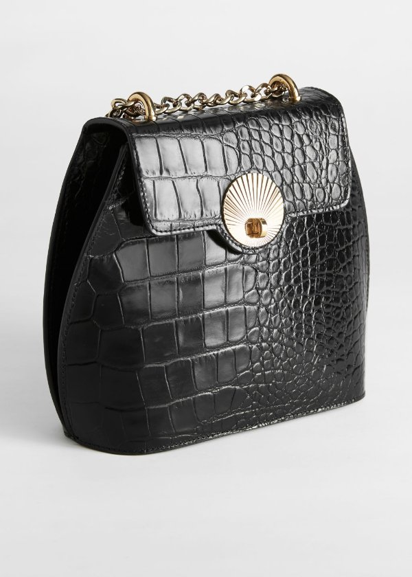 Curved Croc Leather Small Bag